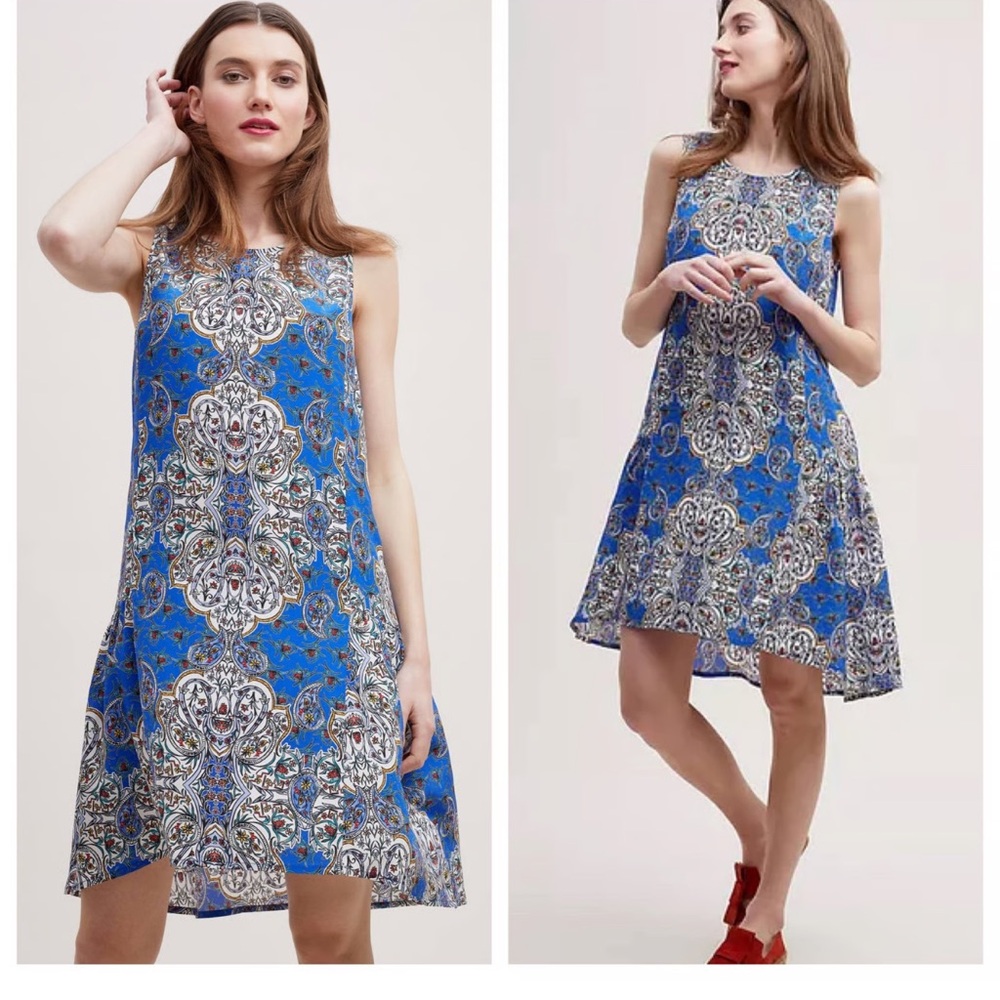 Anthropologie Kachel Gracie Silk Bandana Paisley Shift Dress Size 4